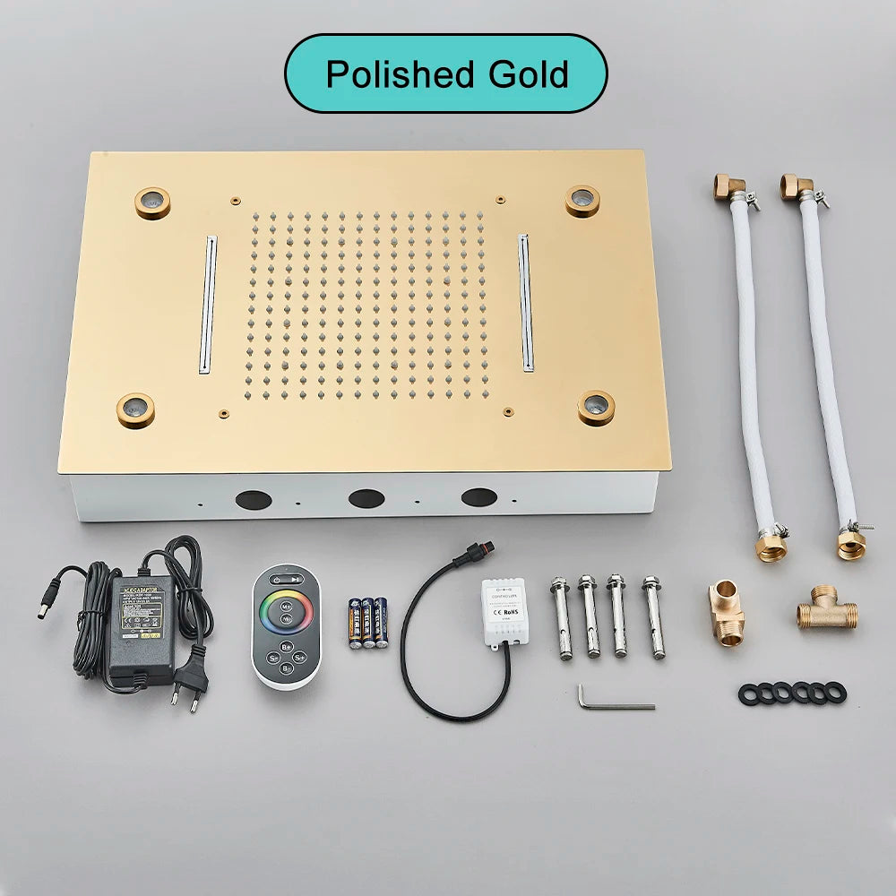Black Embedded Ceiling Shower Head Intelligent Remote Control