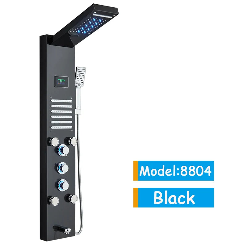 Luxury Black/Brushed Bathroom Led Shower Panel Tower System