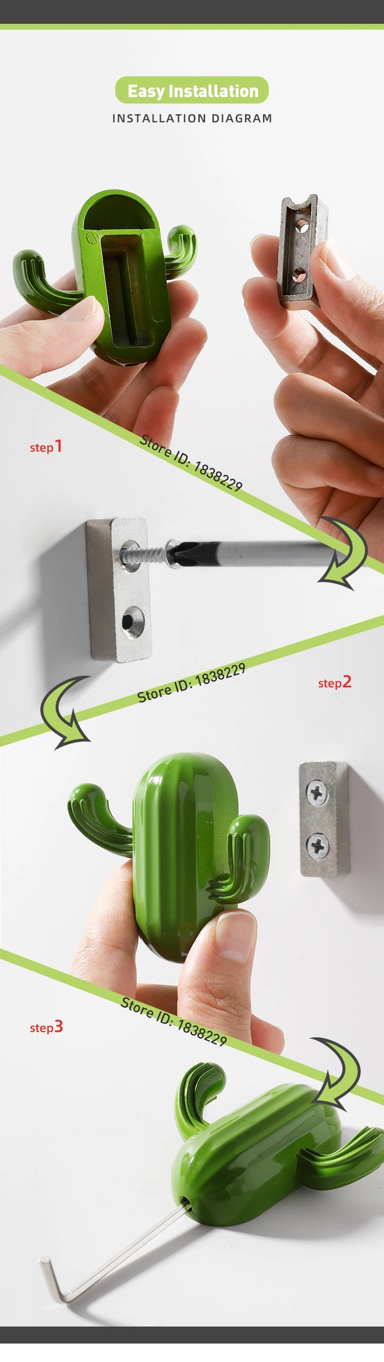 Kak Cartoon Cactus Cloth Hook Hangers Kids Room