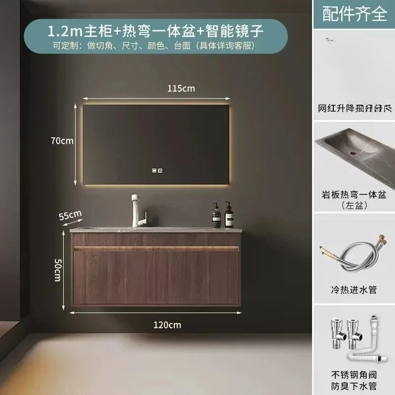 Light Luxury Bathroom Cabinets Rock Slab Integrated Washbasin