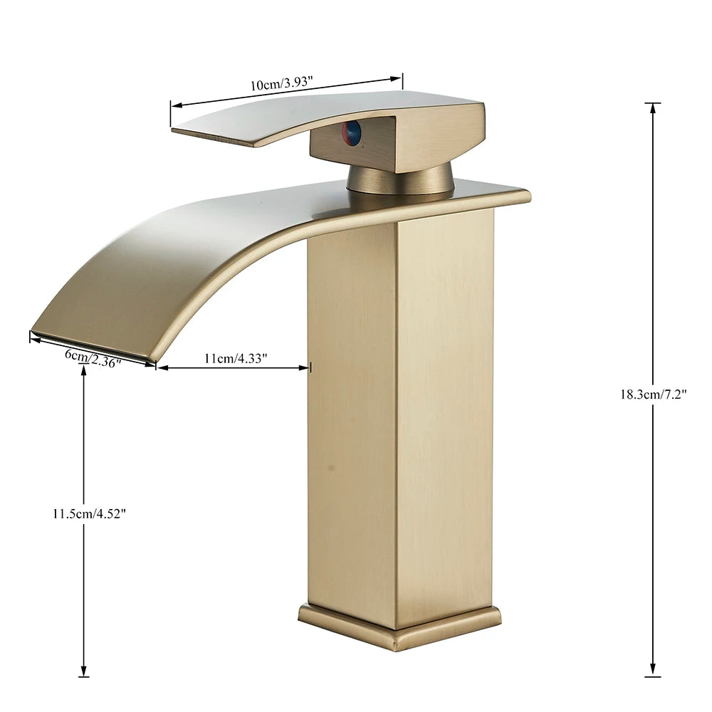 Brushed Golden Basin Faucets Elegant Waterfall Bathroom Sink