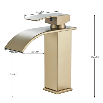 Brushed Golden Basin Faucets Elegant Waterfall Bathroom Sink