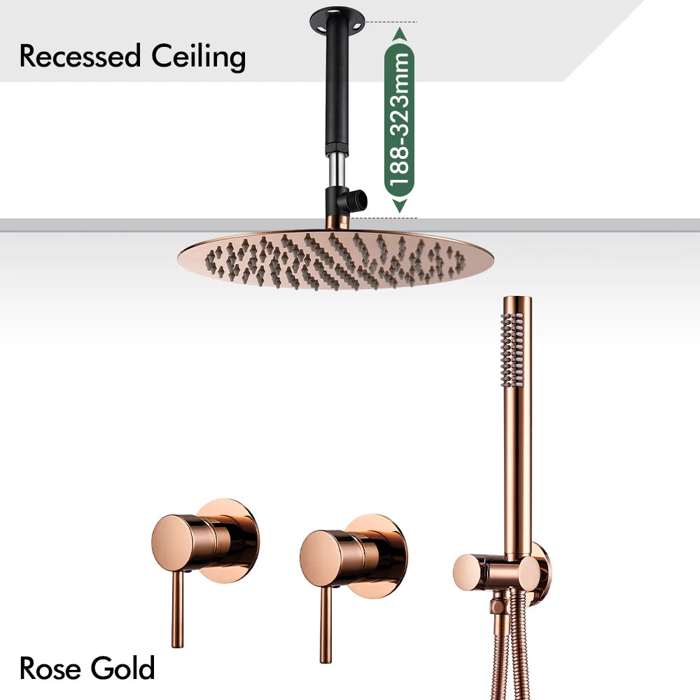 Rainfall Shower Rose Gold Wall Mounted Bathroom Shower