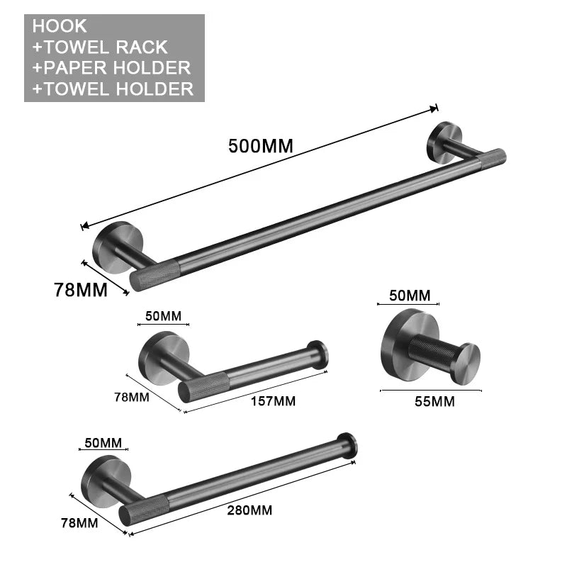 Grey Bathroom Hardware Kit Stainless Steel Round Wall