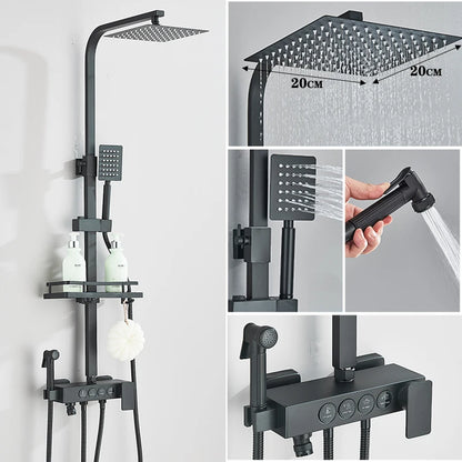 Black Gold Brass Rainfall Shower Faucet Stainless Steel