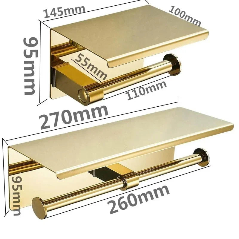 304 Stainless Steel Gold Bathroom Tissue Holder Double