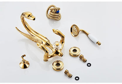 Ellen Bathtub Faucet Gold Swan Hand Shower Wall
