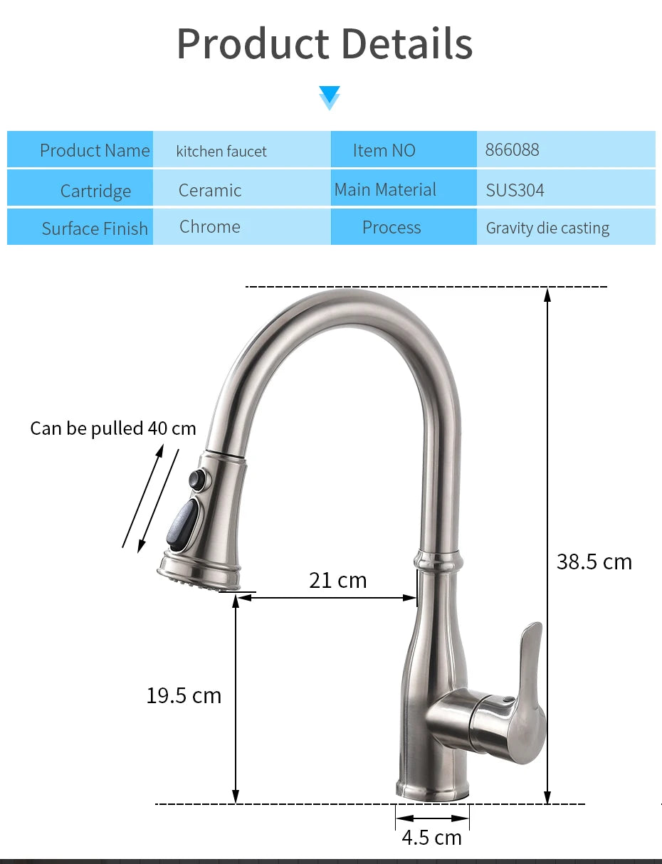Brushed Nickel Faucets Handle Pull Out Tap Hole