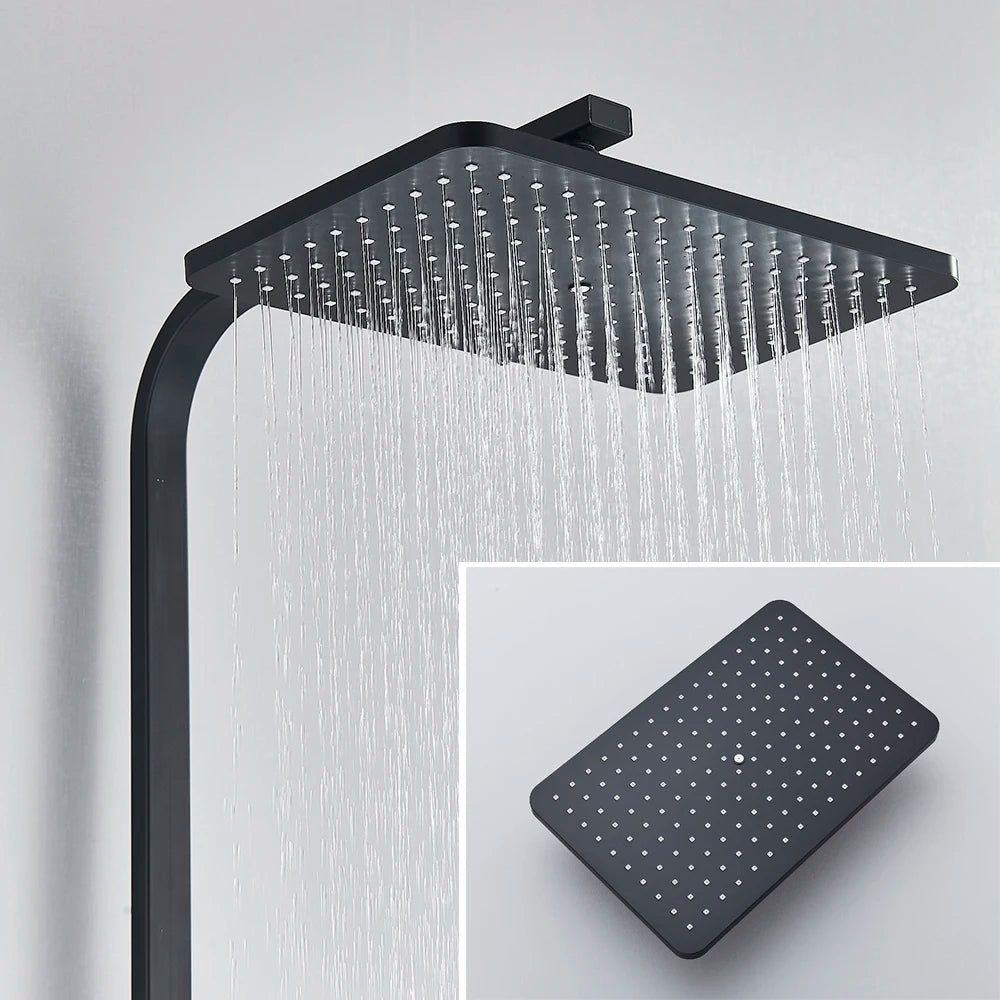 Black Brass Shower Faucet Rainfall Bathtub Tap Bathroom