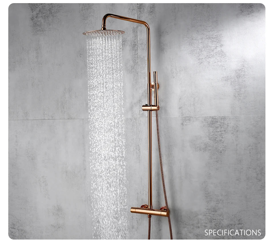 Rose Gold Thermostatic Shower Falcet Sets Wall Mount