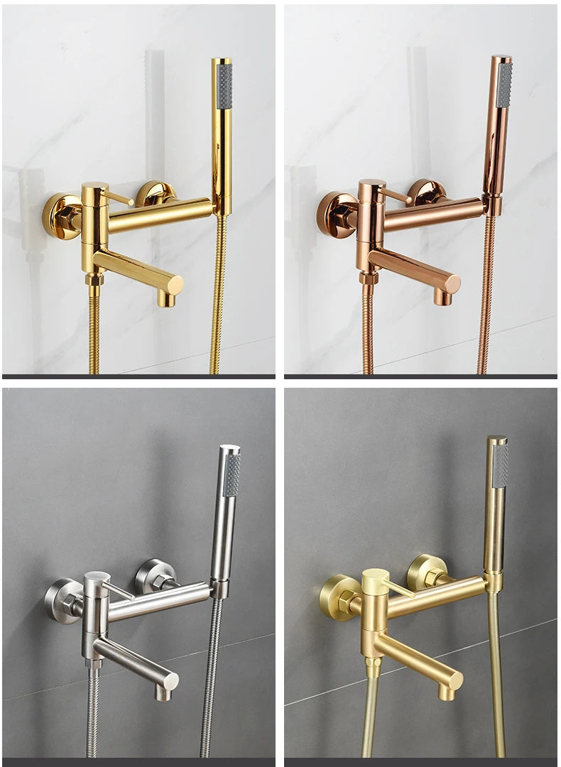 Bathtub Shower Faucet Brass Handle Waterfall Spout Wall