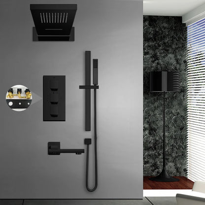 Matte Black Rain Waterfall Shower Thermostatic Mixer Bath