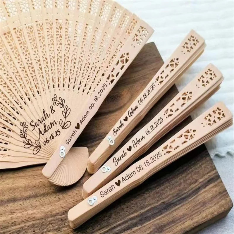 Personalized Folding Wooden Hand Fans Custom Engraved Wedding