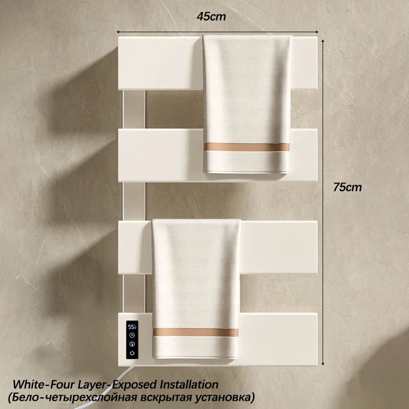 White Electric Heated Towel Rail Smart Temperature Time
