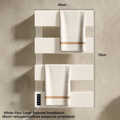 White Electric Heated Towel Rail Smart Temperature Time