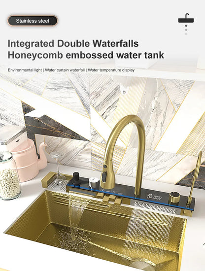 Stainless Steel Golden Sink Waterfall Outlet Slot Piano