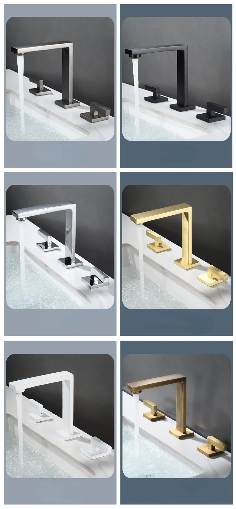 Brushed Gold Basin Faucet Solid Brass Three Hole
