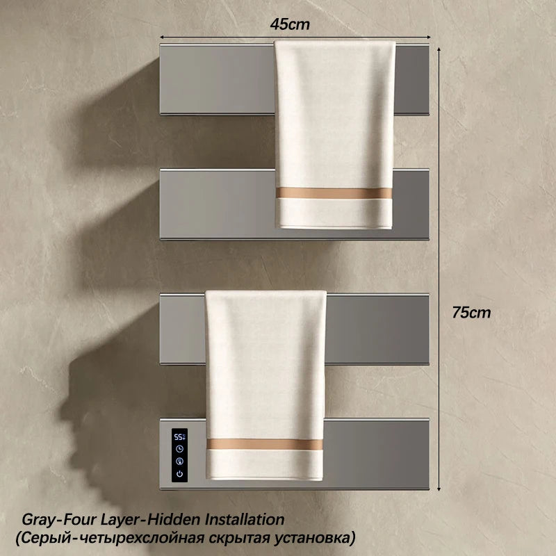 White Electric Heated Towel Rail Smart Temperature Time