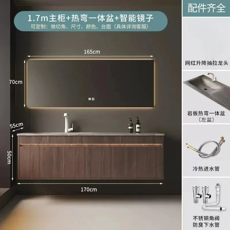 Light Luxury Bathroom Cabinets Rock Slab Integrated Washbasin