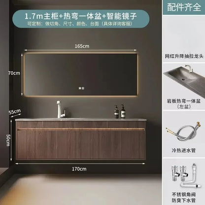 Light Luxury Bathroom Cabinets Rock Slab Integrated Washbasin