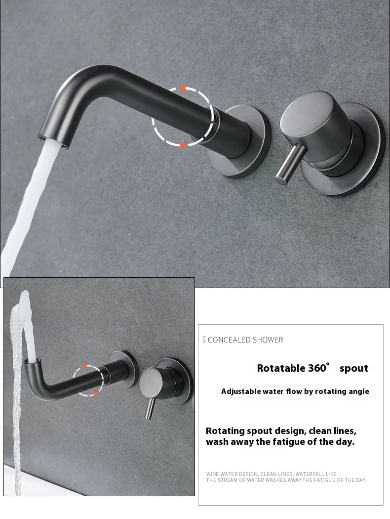 Brushed Gold Concealed Wall-Mounted Bathtub Faucet Gun Grey