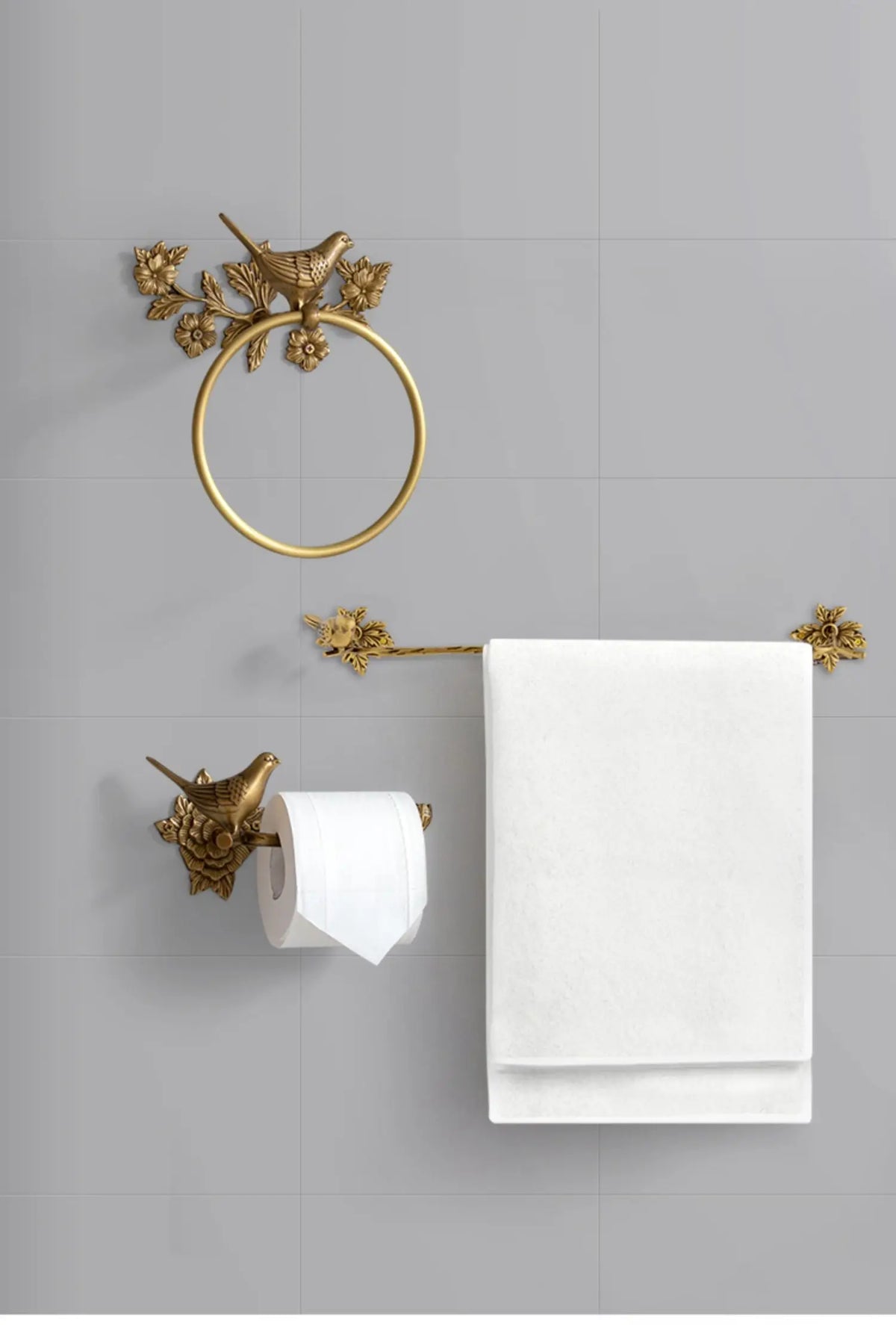 Retro Brass Bird Towel Ring Storage Rack Perforation-Free
