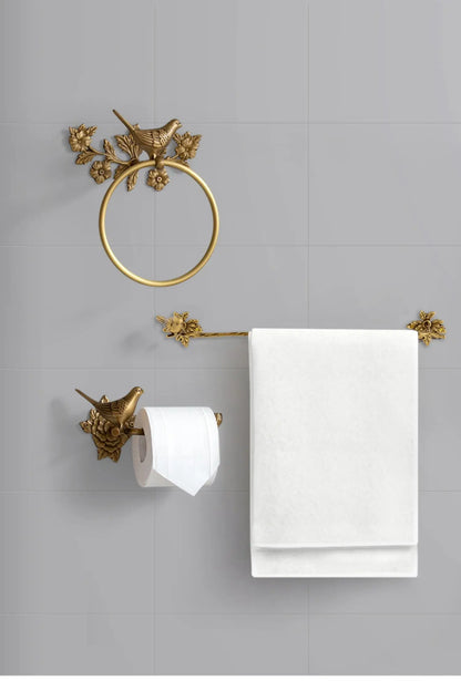 Retro Brass Bird Towel Ring Storage Rack Perforation-Free