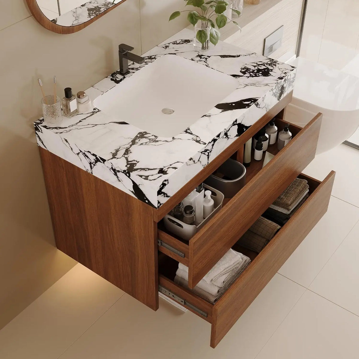 30 Modern Floating Bathroom Vanity Faux Marble Top