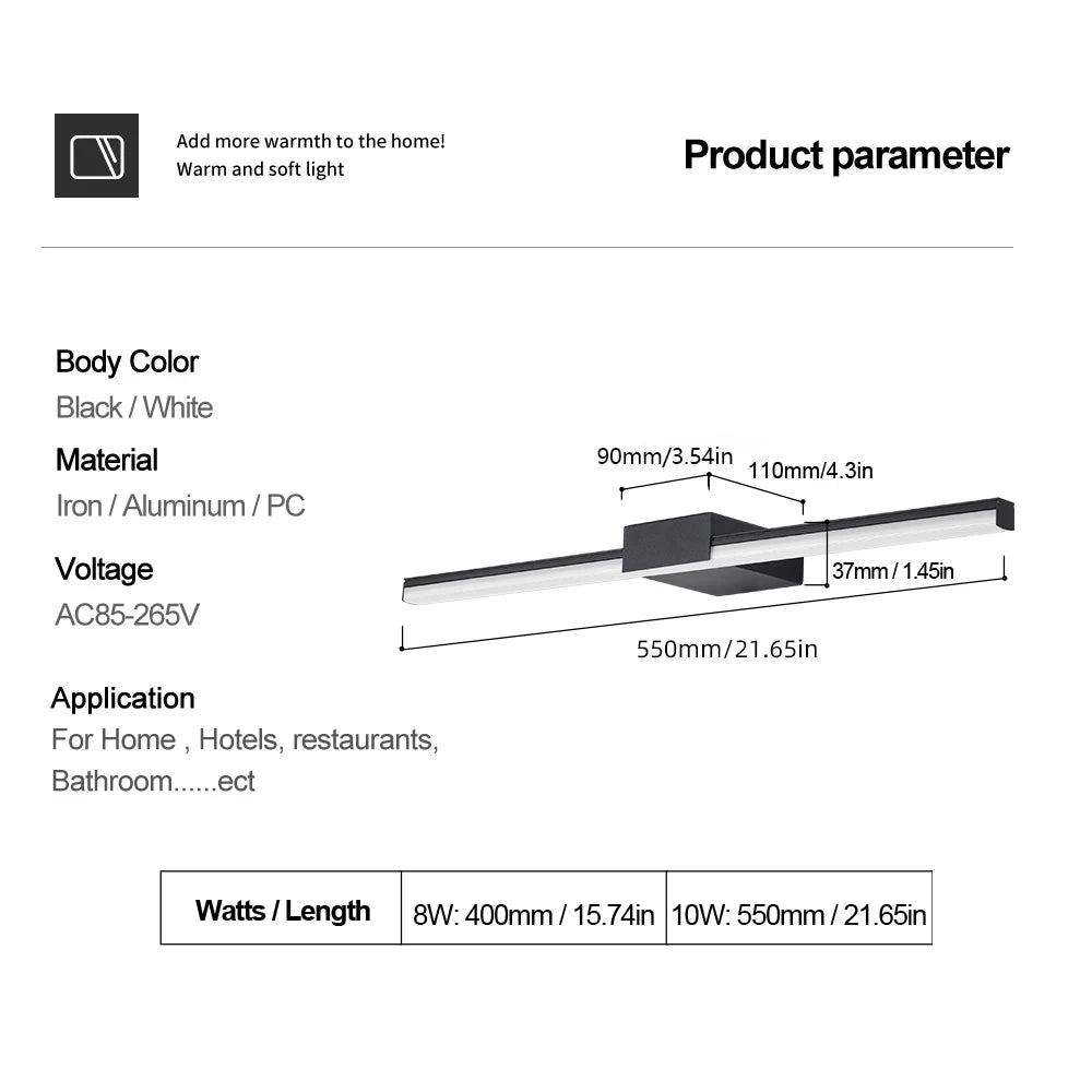 Led Wall Lamp Bathroom Vanity Light 40cm 55cm