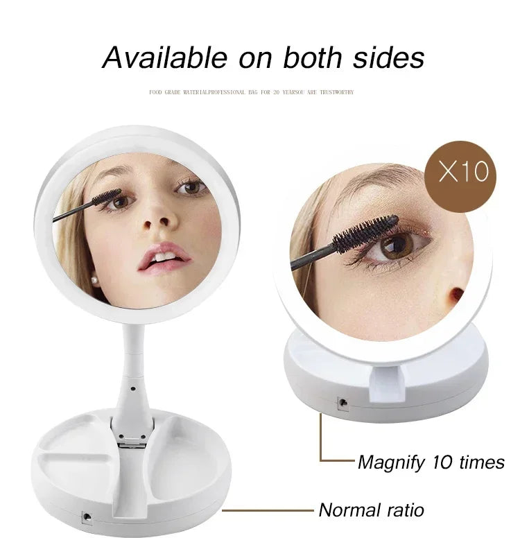 Makeup Mirror Light White Led Folding Rotating 10x