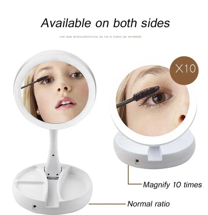 Makeup Mirror Light White Led Folding Rotating 10x