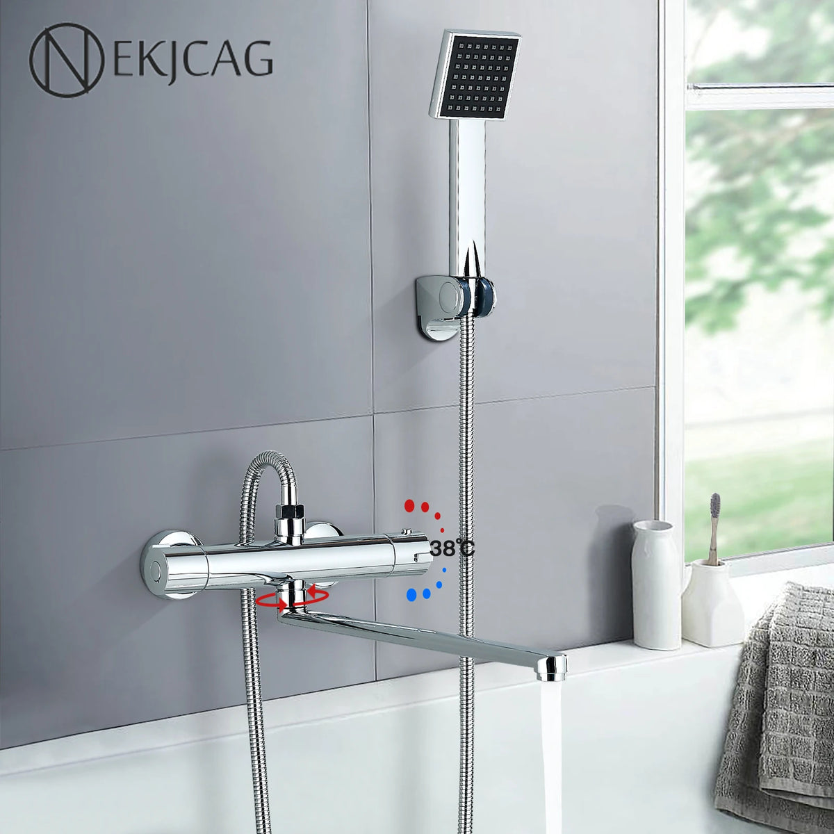 Thermostatic Shower Faucet Mixing Valve Bathroom Long Rotate