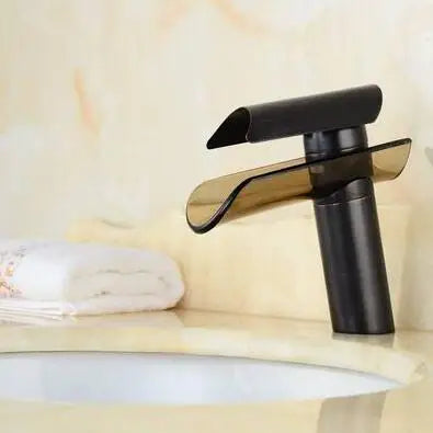 Langyo Chrome Bathroom Vanity Basin Glass Waterfall Spout