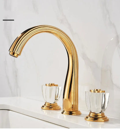French Brass Bathroom Gold Three-Hole Basin Faucet Cold