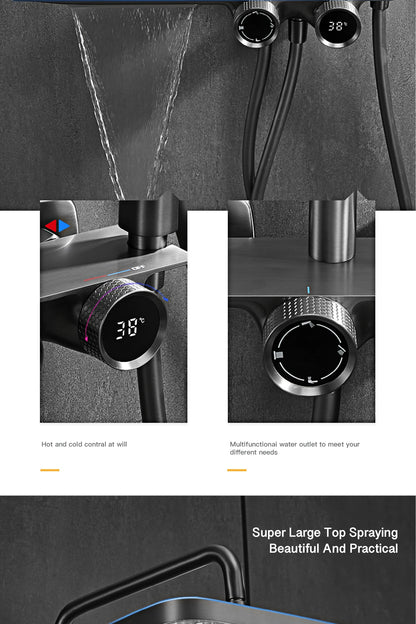 Luxury Gun Gray Brass Bathroom Shower System Digital