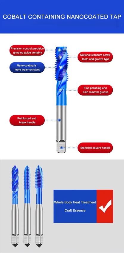 Azzkor Tip/Spiral/Straight Groove Tap M35 Cobalt Containing Blue