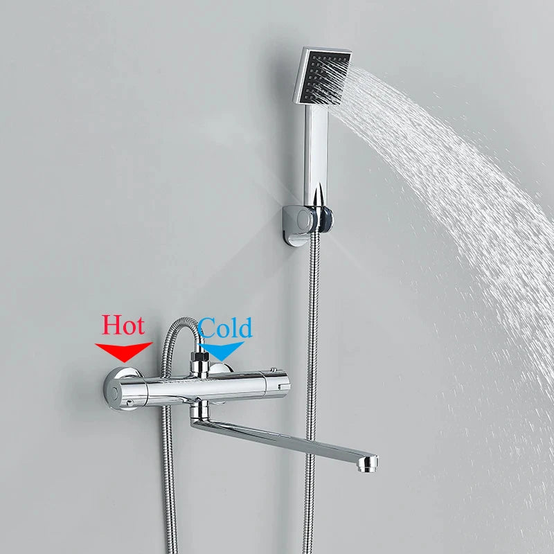 Thermostatic Shower Faucet Mixing Valve Bathroom Long Rotate