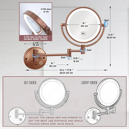 Rose Gold Touch On Led Folding Bathroom Mirror