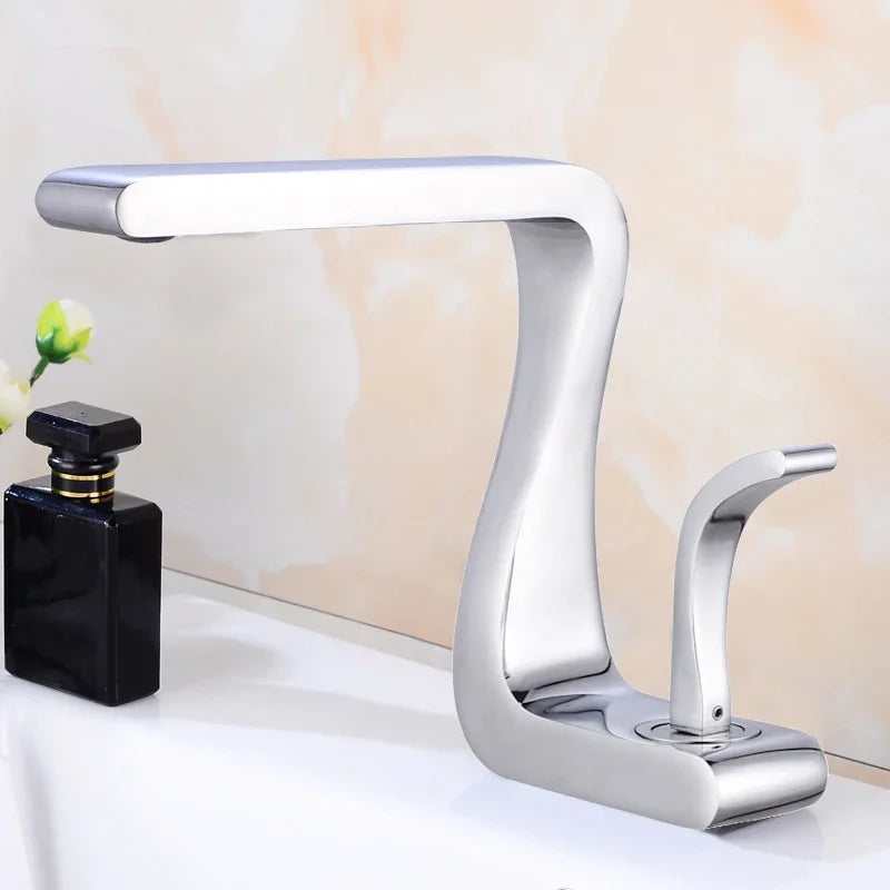 Luxury White Gold Bathroom Mixer Tap Brass Wash