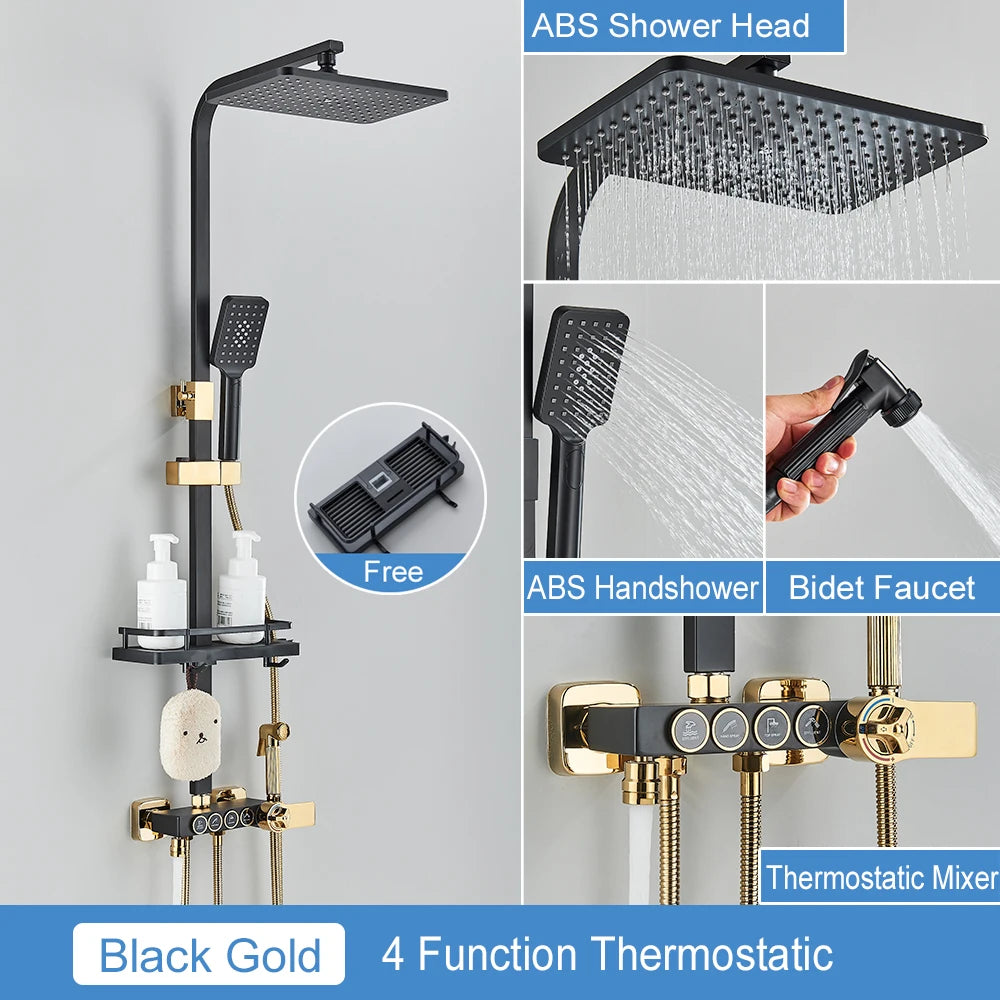 Black Thermostatic Lcd Shower Faucet Temperature Display Rainfall