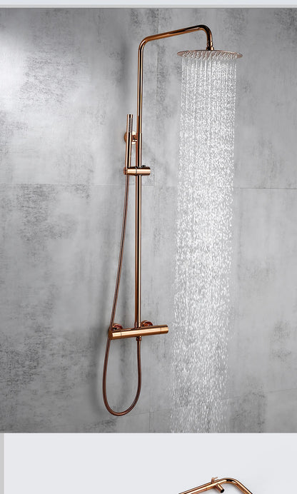 Rose Gold Thermostatic Shower Falcet Sets Wall Mount
