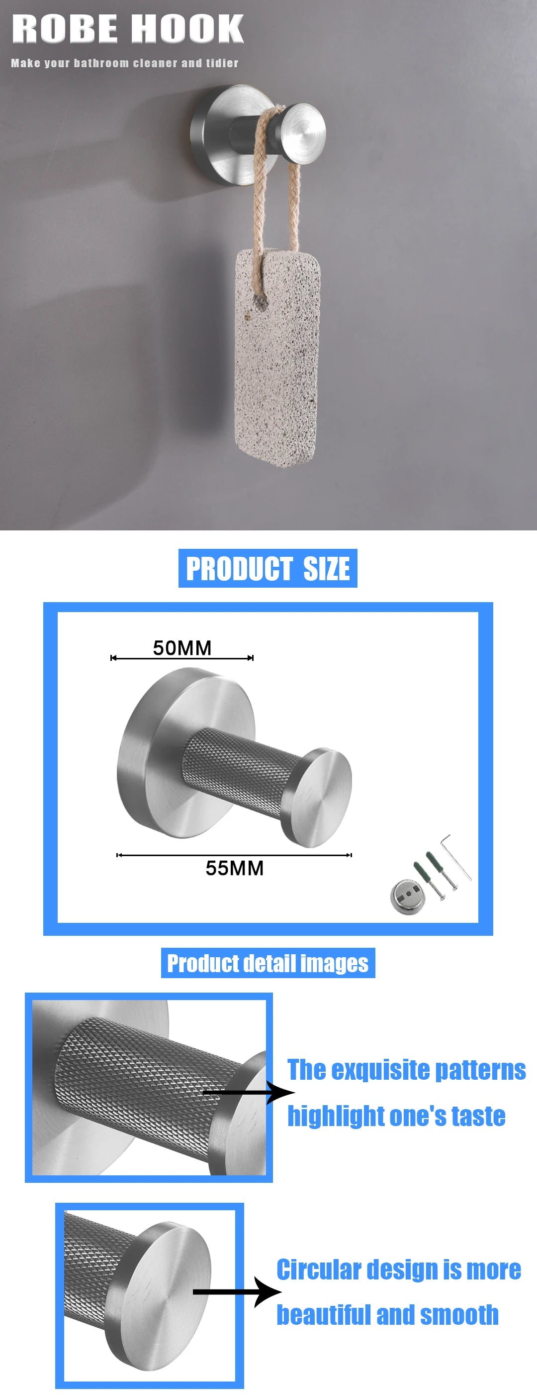 Brushed Nickel Bathroom Wall Mount Bath Shelf Robe