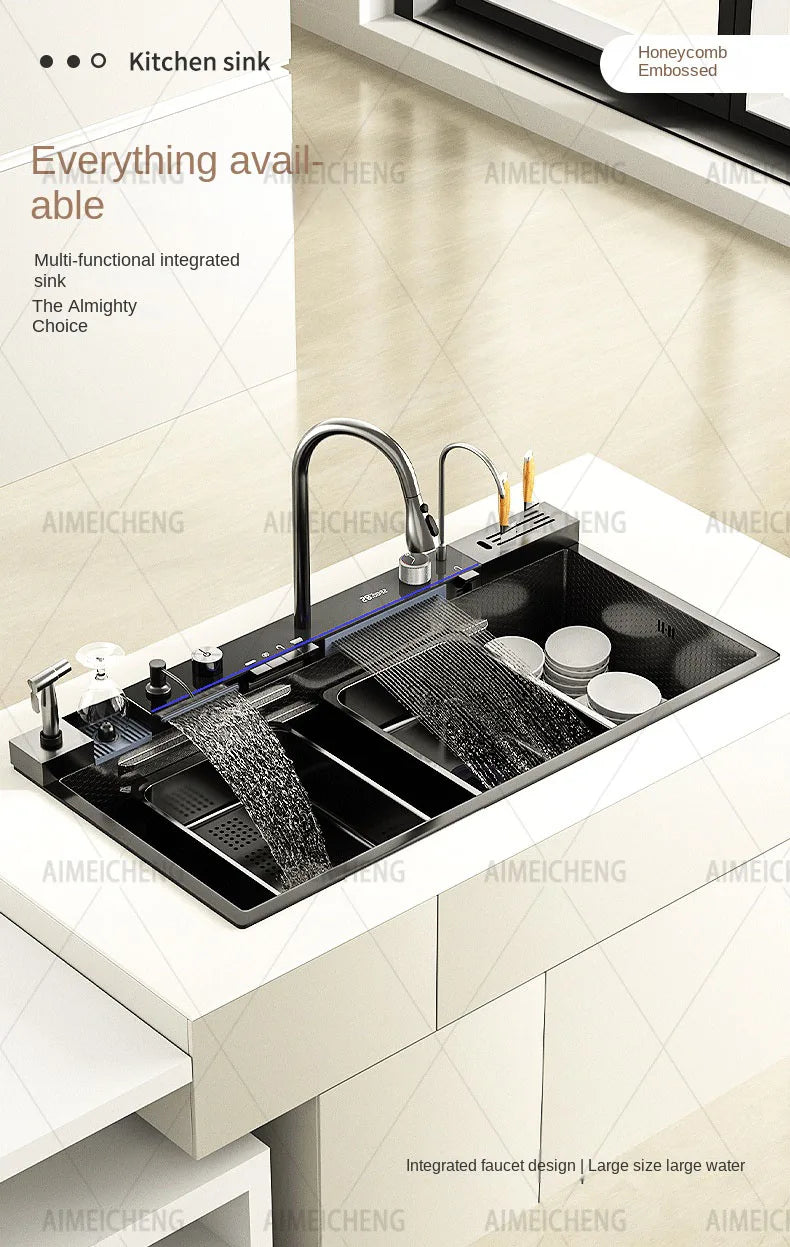 Digital Fly Rain Waterfall Sink Embossed Nano 304
