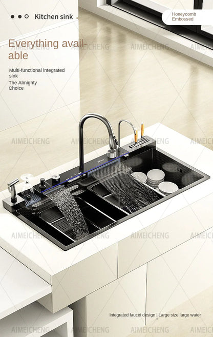 Digital Fly Rain Waterfall Sink Embossed Nano 304