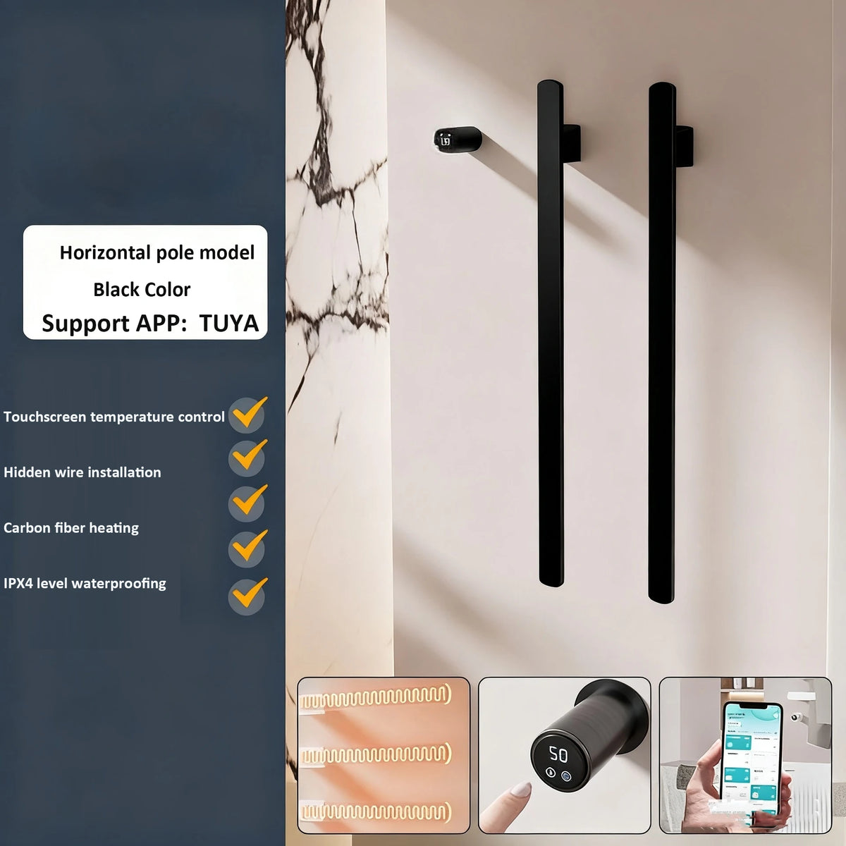 Intelligent Electric Heating Towel Rack Invisible Installation