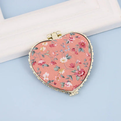 Vintage Foldable Makeup Mirror Mini Heart Round Makeup