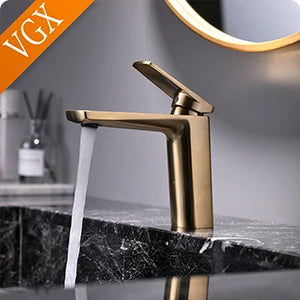 Vgx Brushed Gold Bathroom Faucets Square Basin Mixer