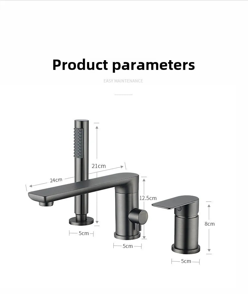 Luxury Gunmetal Black Bathtub Faucet Three Hole Mounting