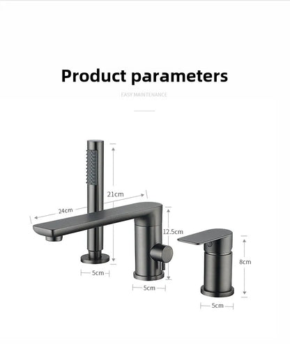 Luxury Gunmetal Black Bathtub Faucet Three Hole Mounting