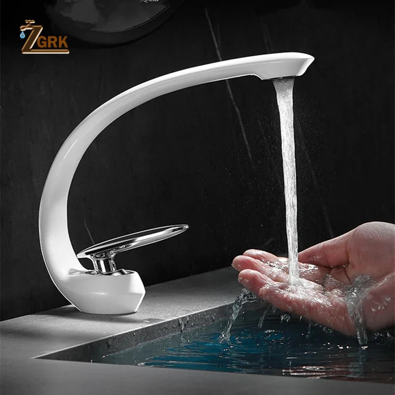 Creative Bathroom Sink Faucet Tap White Brass Wash